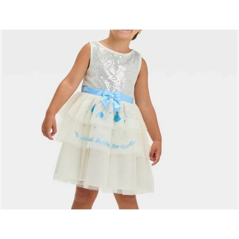 Disney Cinderella Sparkle Dress 4T Cream Blue Tulle
